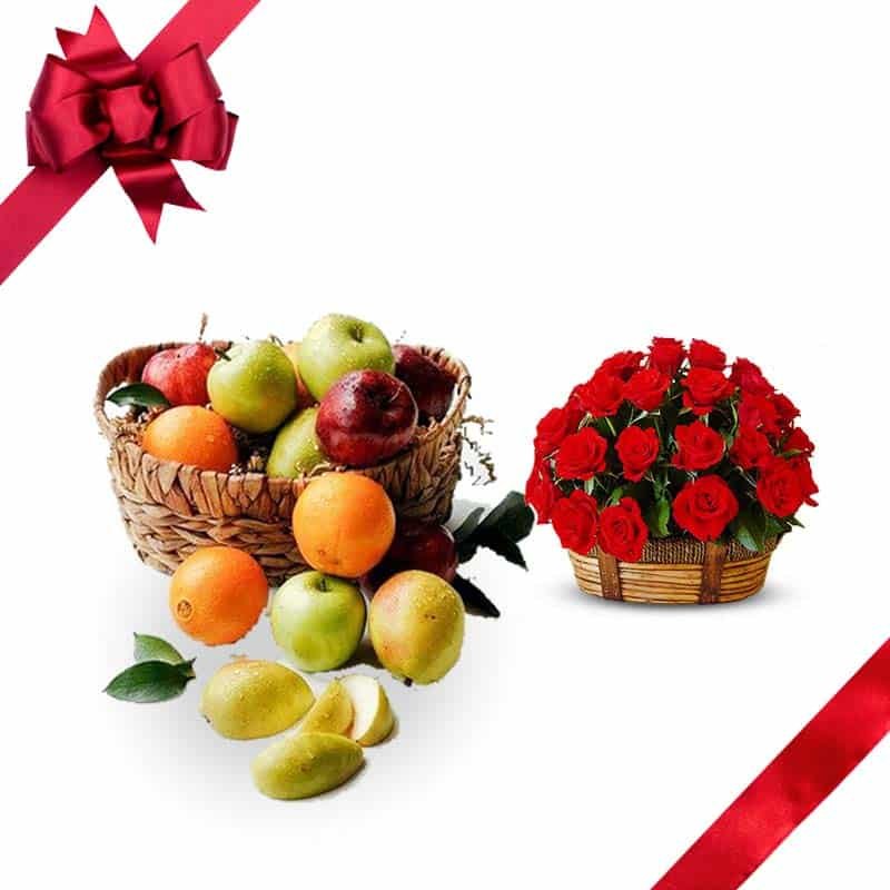 Mix Fruit Basket With Roses Basket copy